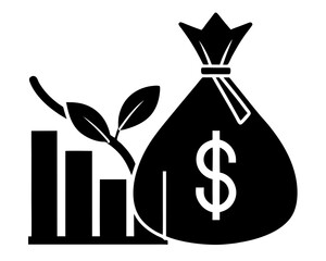 creative  Money Bag with Rising Arrow icon silhouette vector illustration isolated on white background