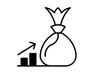 creative  Money Bag with Rising Arrow icon and logo silhouette vector illustration isolated on white background