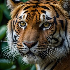 Fototapeta premium Silent Pursuit: Bali Tiger Stalks Along a Jungle Path Lined with Orchids