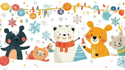 Adorable Winter Animals Celebrating Christmas