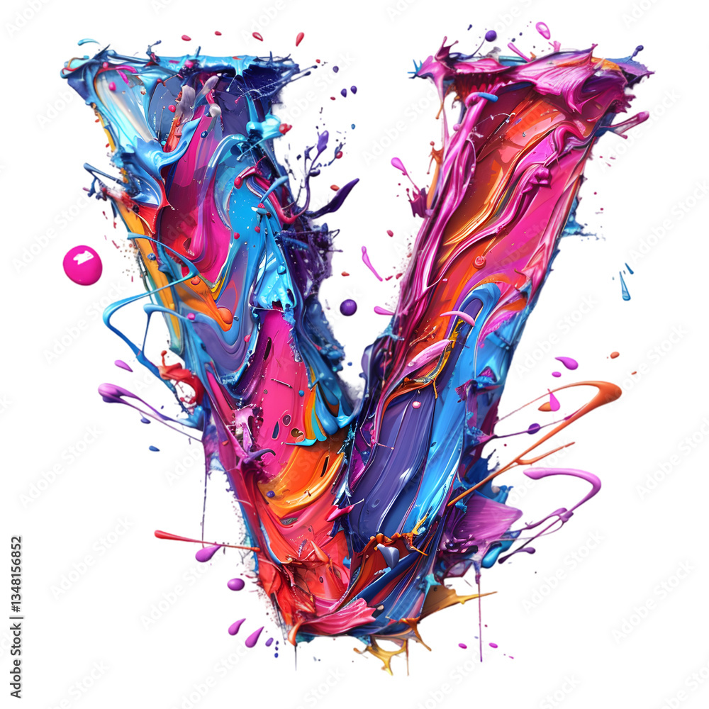 Poster letters v, alphabet made splashes of color, sharp lines, or asymmetric forms to create a bold, abstr