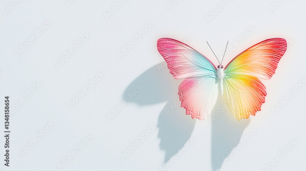 Poster rainbow butterfly cross emblematic scene of a vibrant butterfly with rainbow wings on a white surfac