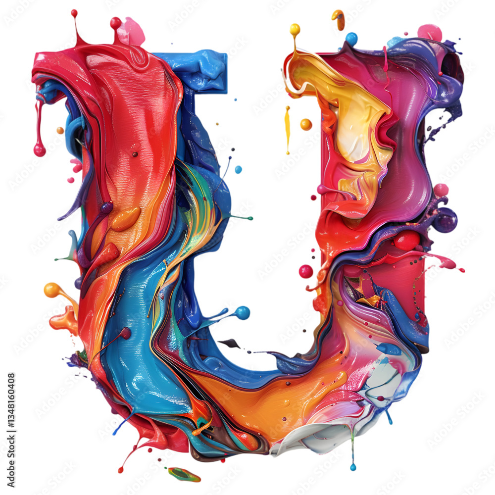 Poster letters u, alphabet made splashes of color, sharp lines, or asymmetric forms to create a bold, abstr
