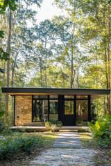 A traditional wooden gazebo and bridge in a peaceful park surrounded by trees, grass, and nature, with a serene village atmosphere and a clear sky