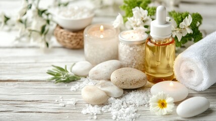 Serene Spa Day: Aromatic Oils, Candles, and Smooth Stones