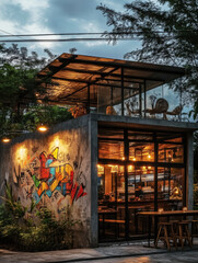 Old abandoned wooden house in the forest with windows and a traditional roof surrounded by trees and nature