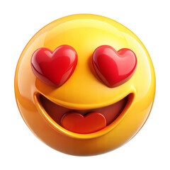 3d yellow smiling emoji face with heart-shaped eyes isolated on transparent background. Png
