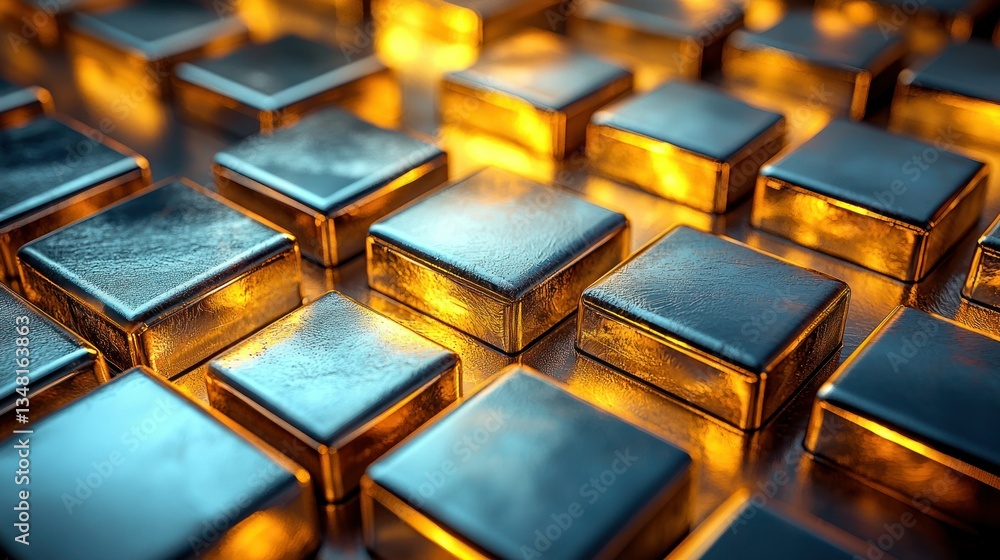 Aufkleber gleaming array of metallic, squared blocks in a grid pattern with light reflections