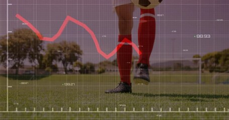 On field, soccer player with animation of financial graph showing fluctuating data - Powered by Adobe