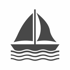 Sailboat Icon with Waves silhouette Vector Design.