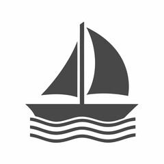 Sailboat Icon with Waves silhouette Vector Design.