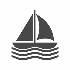 Sailboat Icon with Waves silhouette Vector Design.