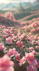 Pink camellia felt field illustration poster background