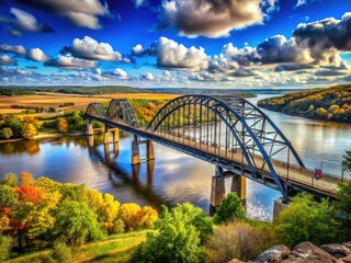 Obraz premium Black Hawk Bridge Mississippi River Lansing IA Wisconsin Scenic Riveted Iron Truss Bridge Mount Hosmer 1931