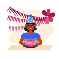 Illustration of a girl celebrating a birthday