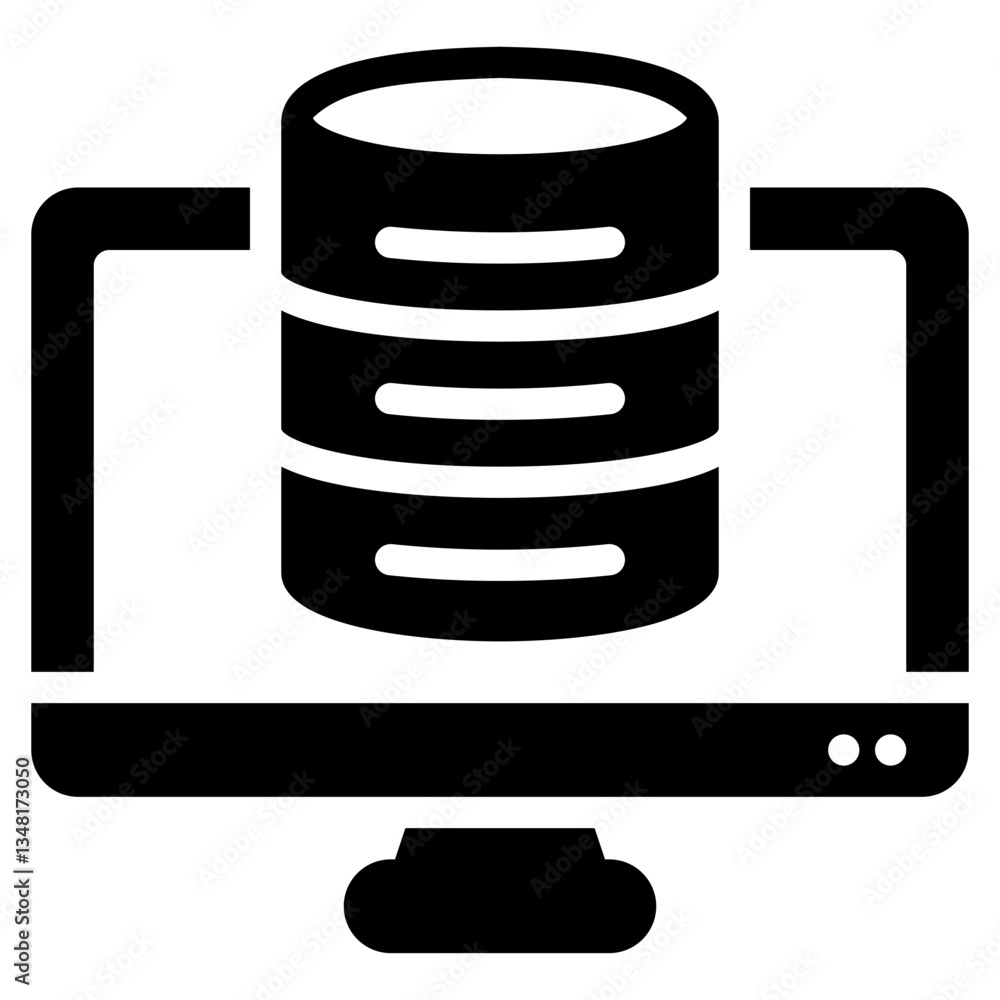 Wall mural computer monitor with a database icon inside, perfect for technology concepts, it articles, data man