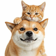 Playful Orange Tabby Cat and Shiba Inu dog