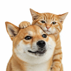 Playful Orange Tabby Cat and Shiba Inu dog