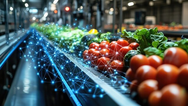 Automated food processing line with digital network overlay