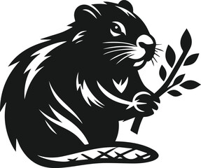 Beaver holding a small branch in its front paws vector