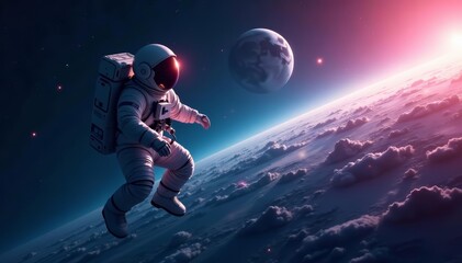 Astronaut floating in space with distant planet and stars in the background, astronaut, universe, exploration