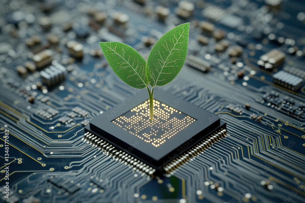 Poster close-up of an electronic circuit board with processor and components