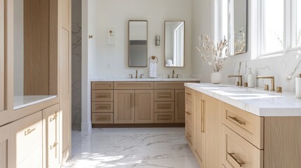 Fototapeta premium Modern Bathroom with Double Vanity and Marble Accents