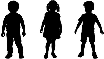 Silhouettes of Three Young Children Standing