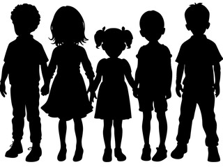 Fototapeta premium Silhouette of Five Children Holding Hands