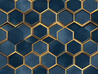 High-quality abstract background with interwoven gold hexagons over a deep blue backdrop, showcasing a sleek and premium style