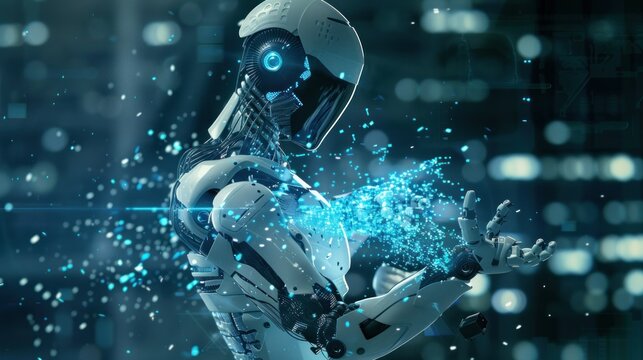 A digitally generated image of a robot creating digital illustrations.