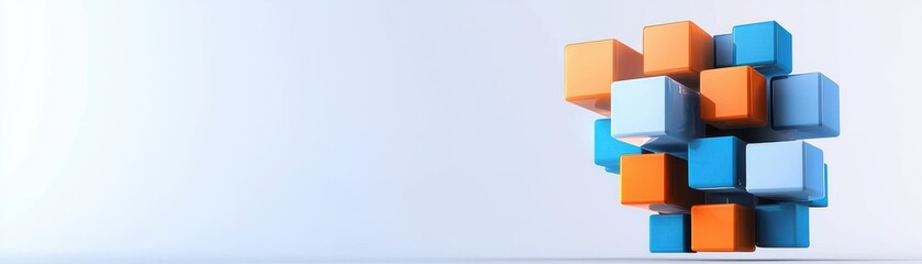 Obraz premium Abstract Composition of Blue and Orange Cubes on White Background