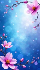 Fototapeta premium Vibrant blue and purple watercolor wallpaper with delicate floral motifs, vibrant, floral, art