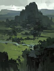 Mountain Village Landscape Painting