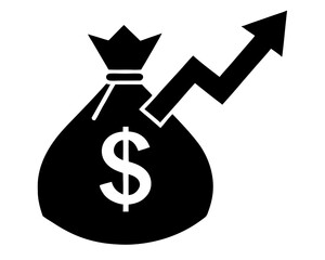 creative  Money Bag with Rising Arrow icon silhouette vector illustration isolated on white background