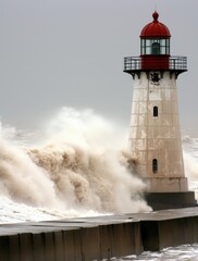 Lighthouse Battling Powerful Storm Waves