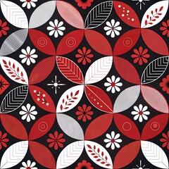 Abstract geometric seamless pattern. Simple shapes, vector illustration. Circles, squares and flowers
