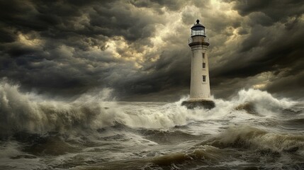 Lighthouse in Stormy Seascape