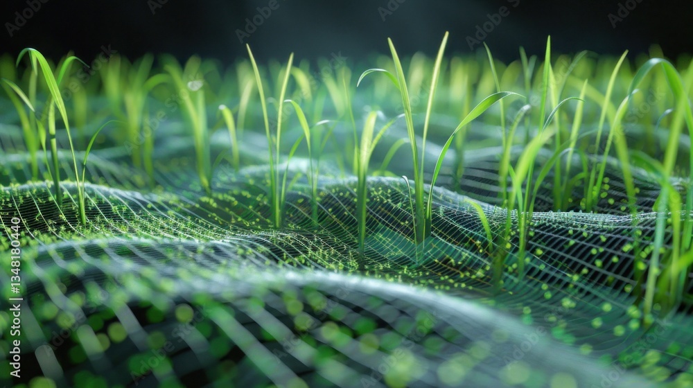Poster a digitally generated image of grass growing with digital effects.