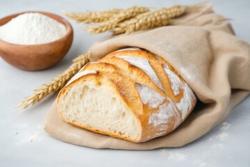 Freshly baked loaf of bread, sliced, ready to eat