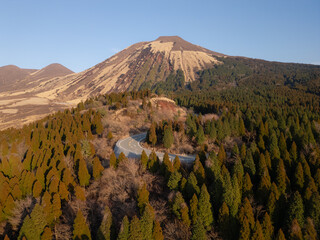 Aerial view of Aso Kuju National Park in Kumamoto Prefecture, Kyushu, Japan