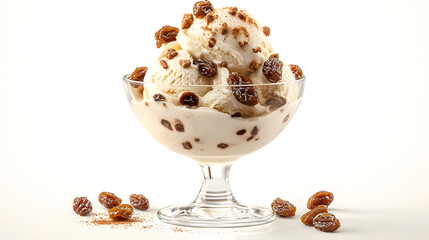 Luxurious Dessert Delight Featuring Creamy Rum Raisin Ice Cream in Elegant Serving Bowl