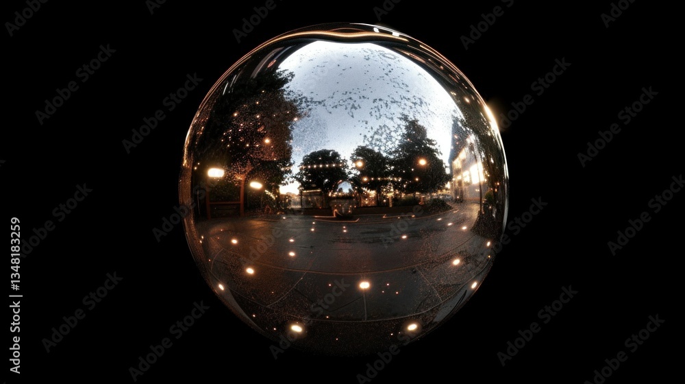 Poster a digitally generated 3d object of a shiny metallic sphere.