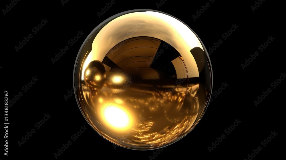 Poster a digitally generated 3d object of a shiny metallic sphere.
