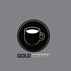 Coffee cup logo template. Coffee house label on black