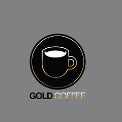 Coffee cup logo template. Coffee house label on black