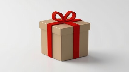 Fototapeta premium Gift box with red ribbon on a light background.