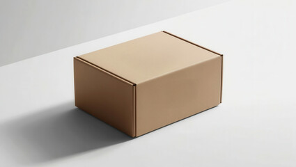 Plain cardboard box on a minimalist background.