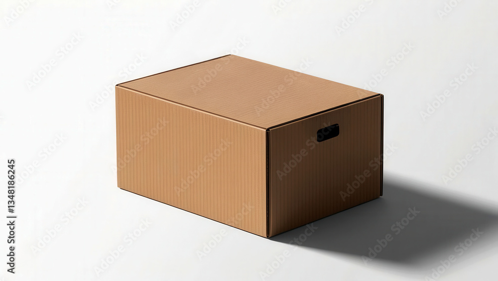 Poster cardboard box with a textured surface and handles on the sides.