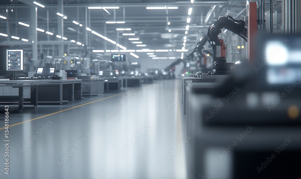 Aufkleber modern industrial workspace with robotic machinery and sleek design.